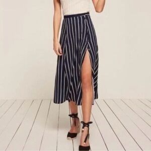 Reformation A-line Capone skirt in blue/ cream white stripes NWT